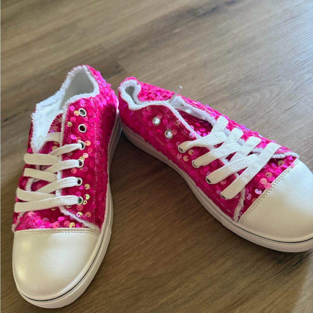 Pink Sequin Ladies Sneakers - Picture 2 of 6